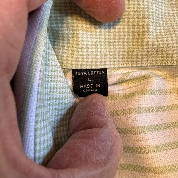 Ike Behar Men's Green White Pinstripe Dress Shirt Size Large - Picture 8 of 10